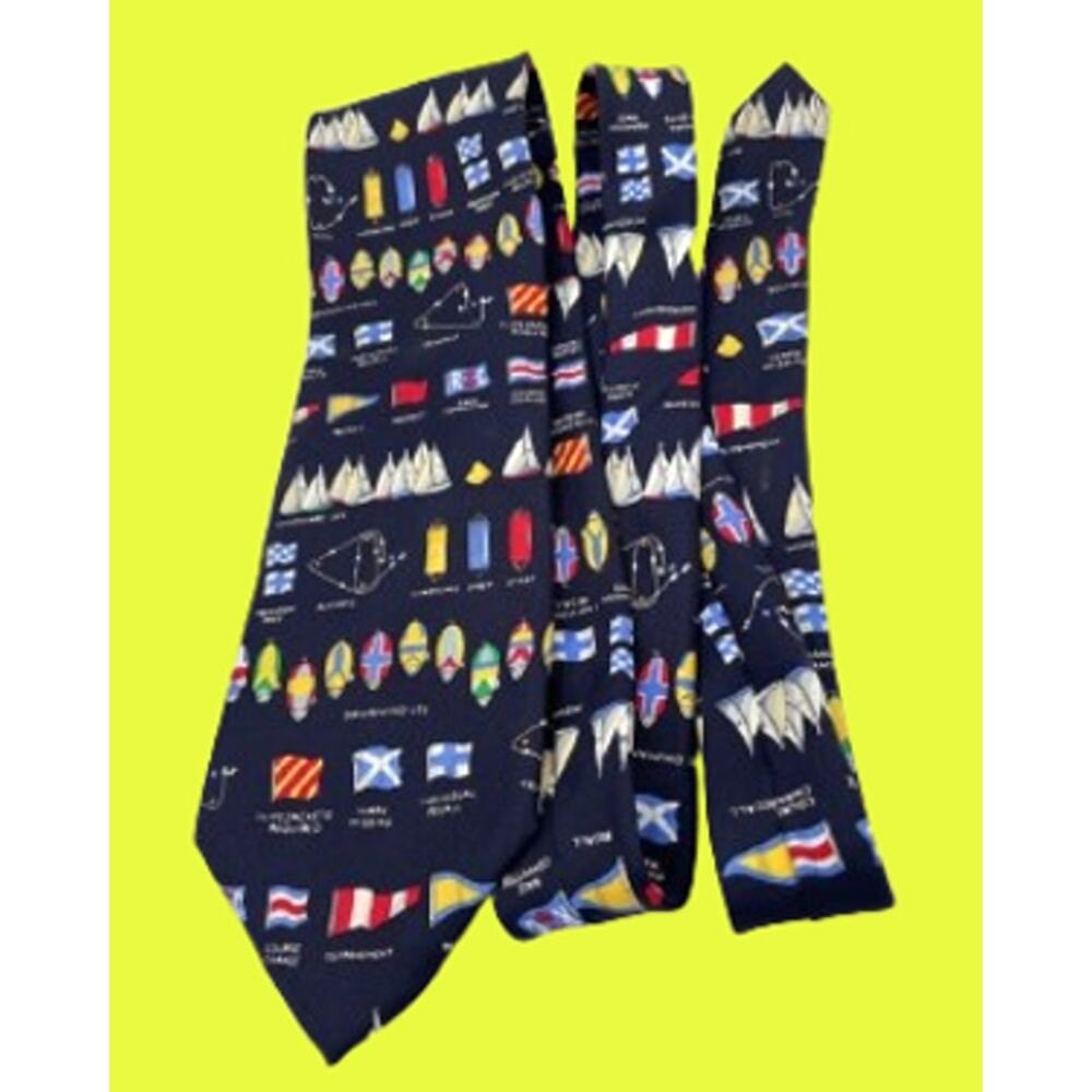 “Regatta” Tie by Eric Holch, Sailboats, sailing, Flags, on Navy Blue silk